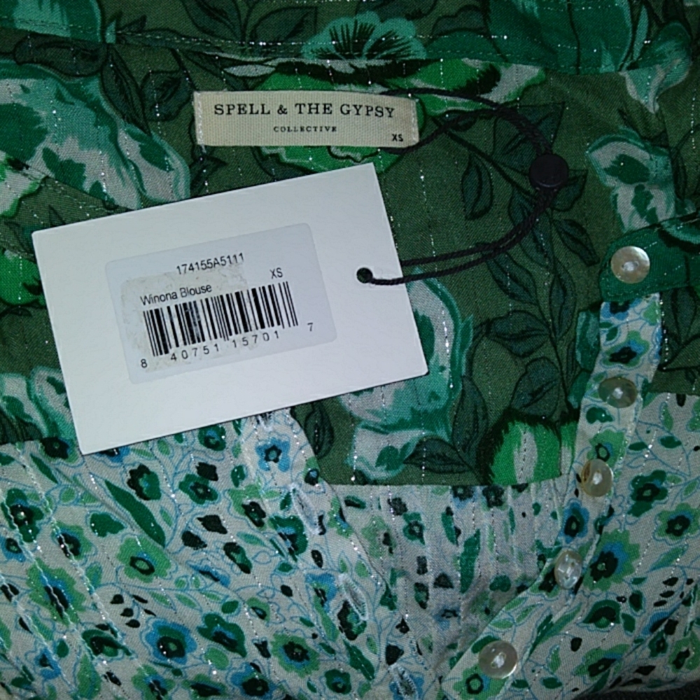 Winona Blouse Ivy green Spell Designs top XS lurex - Picture 7 of 8